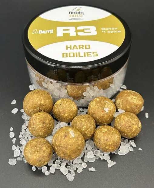 A - Baits R3 - Robin Gold, Banán, 4 fűszer Kemény Bojli 300 ml 20 - 24 mm